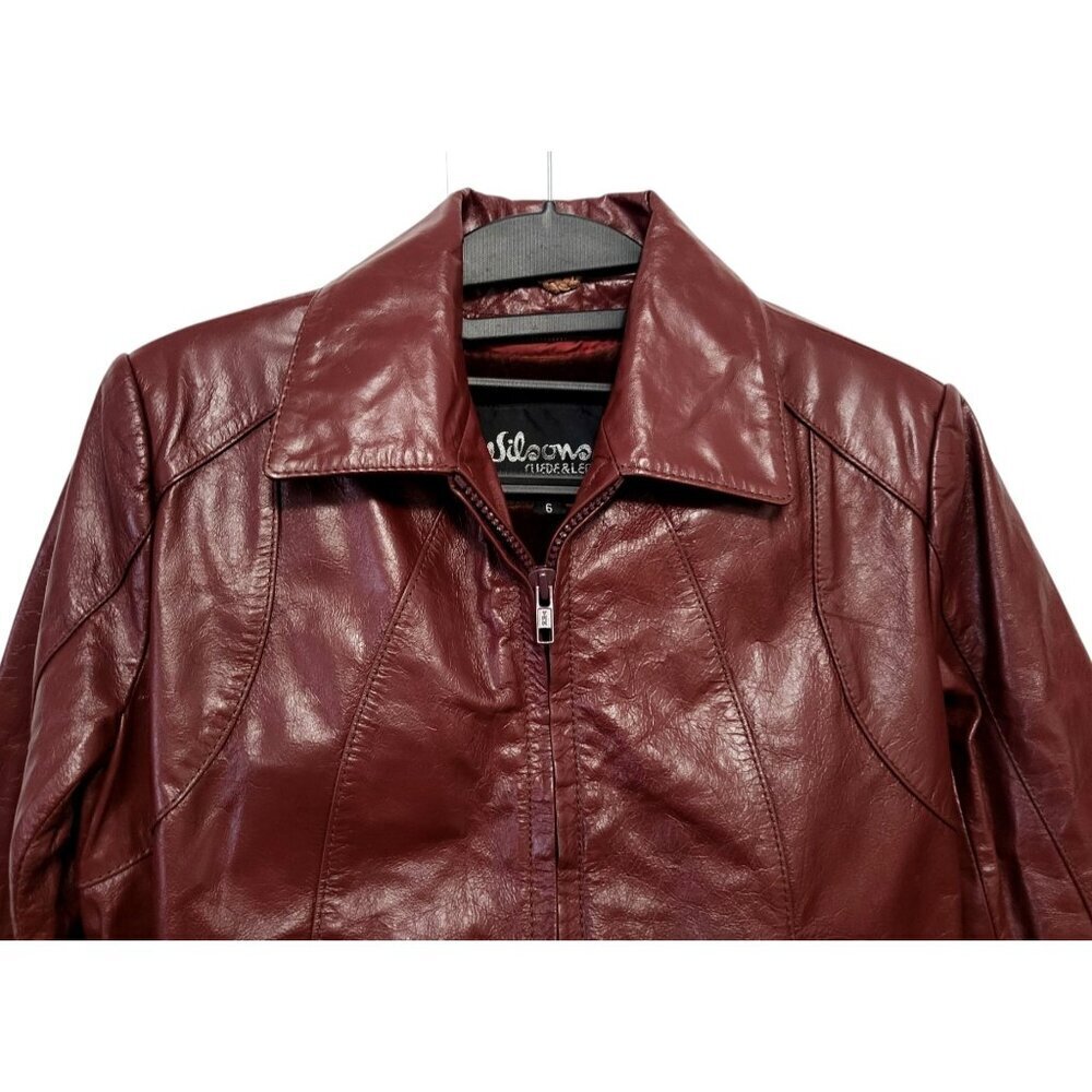 Vintage 80s Oxblood Leather Bomber Jacket Cropped Moto Wilsons - Picture 3 of 16